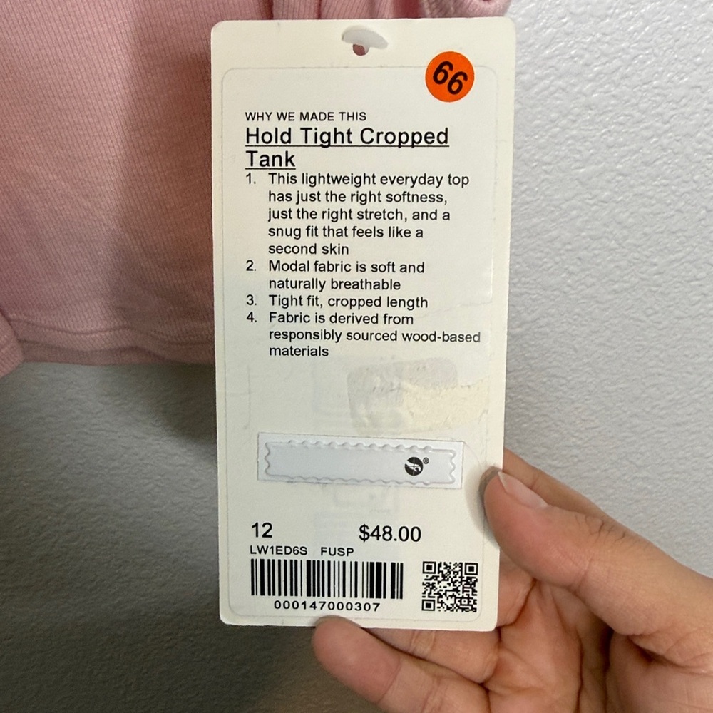 Lululemon Hold Tight Cropped Tank Top Light Pink 12 NWT - Picture 3 of 5